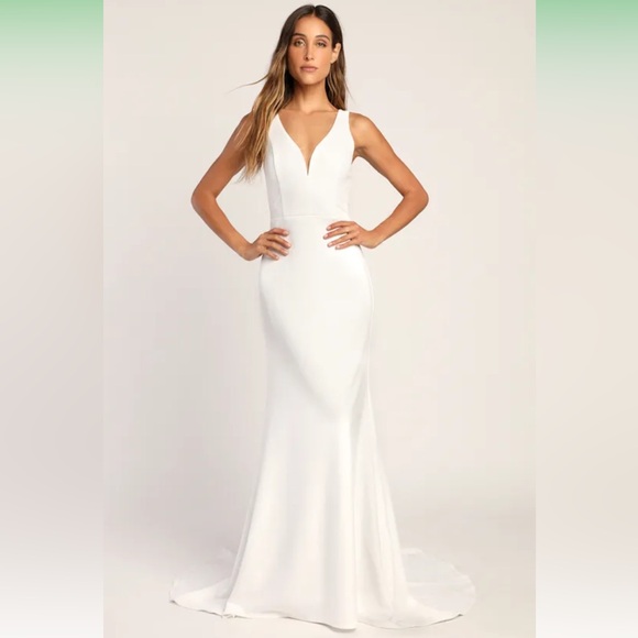 NWT Lulus Long-Lasting Love Ivory Lace V-Neck Mermaid Dress - Picture 2 of 4